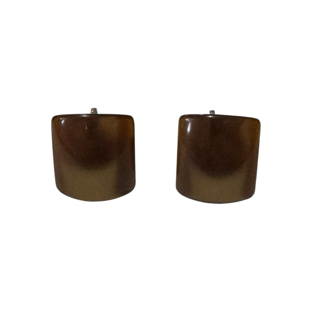 Moon Glow Thermoplastic Square Golden Bronw Silver Tone Earring Screwback Clip‎